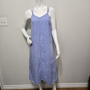 Antibes Blanc Blue Linen Maxi Dress Size S